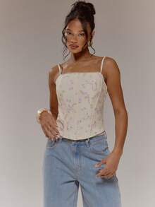 MUSERA Áo corset cổ thẳng, viền ren, dây đeo, có cấu trúc, dễ thương, thích hợp cho mùa xuân, lễ Phục sinh, nữ tính, gợi cảm, đi chơi, Ngày của Mẹ, mùa hè, ngày lễ. - Nhiều màu - Xem 5