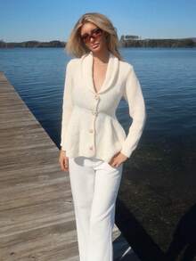 Sydney Algeri 女士优雅针织开衫，复古风，舒适保暖，女士服装，冬季女士毛衣，秋季女士服装，新年丑陋毛衣，情人节毛衣 - 白色 - 查看 6