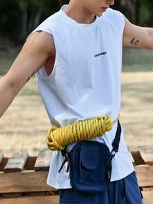 DAZY Men's Letter Print White Round Neck Tank Top, Summer - White - View 8