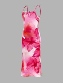 少女休闲热带印花修身连衣裙 - 紅白色 - 查看 4