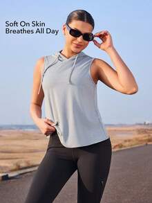 OutZeal Trang phục mùa hè cho nữ: Áo tank top ngoài trời, thích hợp chạy bộ, leo núi, cắm trại, chất liệu mềm mại như lụa, thiết kế xếp ly chéo lưng. - Màu xanh bụi bặm - Xem 2