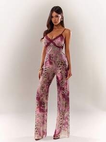 Radiana Bộ jumpsuit nữ gợi cảm, độc đáo với viền ren màu tím đỏ, họa tiết da báo, da rắn, dáng ôm, ống rộng, xuyên thấu, phù hợp cho các hoạt động thường ngày, buổi tối, tụ họp, hẹn hò, tiệc tùng, câu lạc bộ, vũ trường, lễ hội, lễ hội âm nhạc, lễ hội nhạc điện tử, buổi hòa nhạc, kỳ nghỉ, bãi biển, du lịch. - Nhiều màu - Xem 3