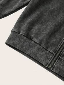 SHEIN Tall 休闲水洗雪花棒球夹克和宽松长裤套装/夏季女式家居服套装 - 黑色 - 查看 5