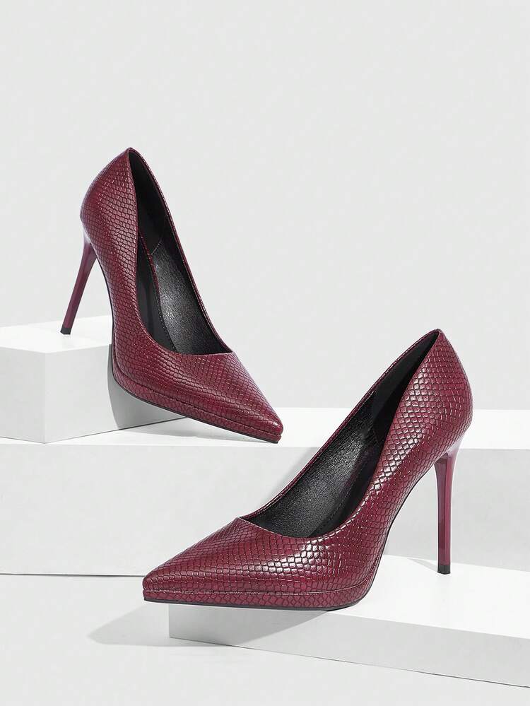 CUCCOO SZL Women's Fashion, Women's High-Heeled Shoes, Sprinkled Red, Light Board Water Table, Crocodile Pattern PU Material, Pointed Toe, Commute, Comfort, Indoor, Office, Street, Party, Travel, Vacation, Four Seasons, Suitable For Dresses, Jeans, Shorts