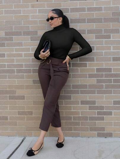 Melissa Matos 高领保暖内衬修身长袖毛衣，秋冬季保暖内衣