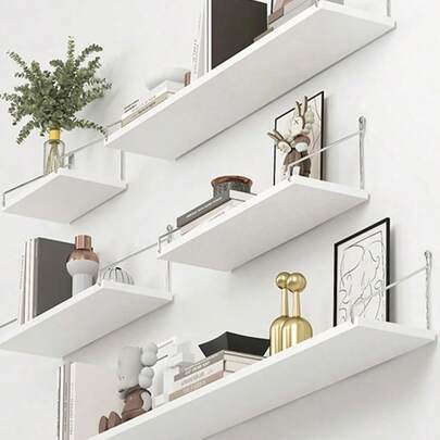 1PC Non Perforated Straight Partition Wall, Book And Green Plant Small Item Storage Rack On The Wall, Dormitory Wall Mounted Bookshelf Storage, Wooden Board Storage Rack On The Wall, Book Bookshelf On The Wall