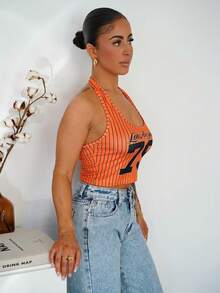SAYEHFBABY 条纹印花街头风格背心 - 橘色 - 查看 6