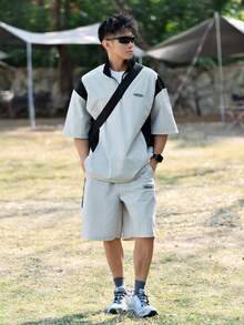 DAZY Men's Colorblock Zipper 1/3 Placket Outdoor T-Shirt Set, Summer - Multicolor - View 4