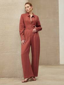 MOTF PREMIUM HIGH-WAISTED LINEN WIDE LEG PANTS, VINTAGE STYLE, SPRING/SUMMER - Redwood - View 7