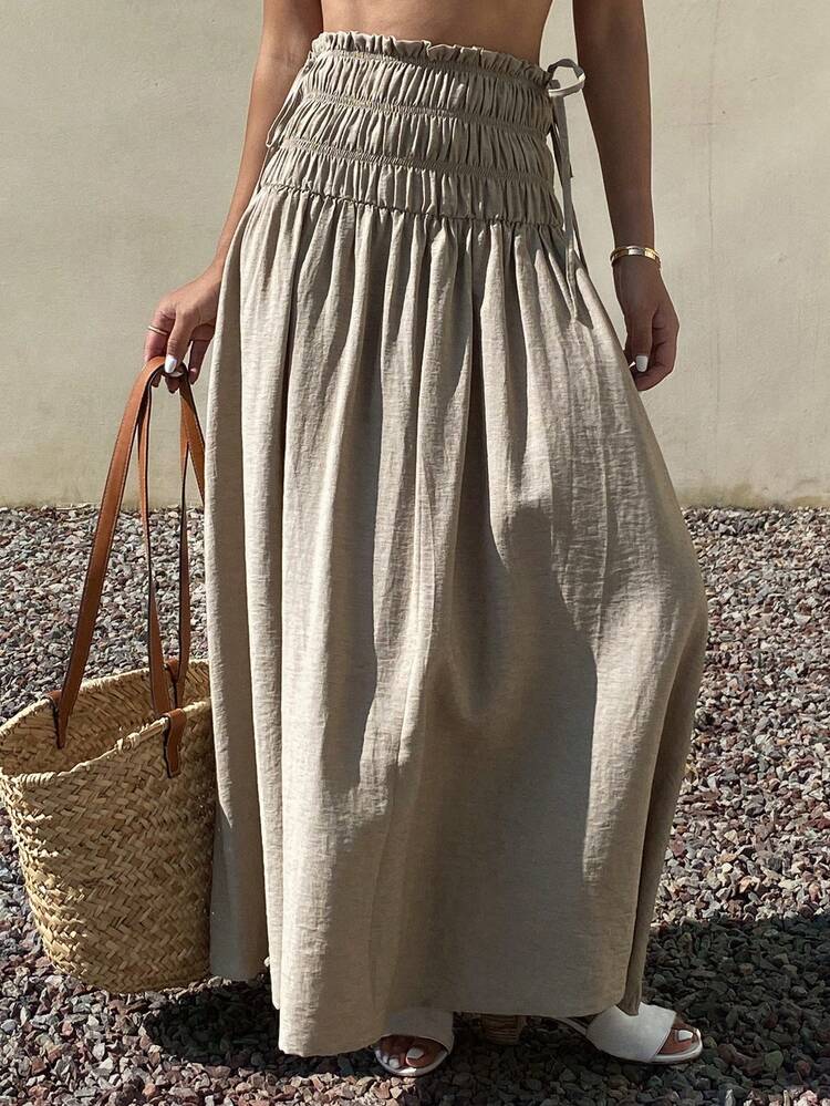 Beach Party Holiday Outfit Summer Tie-Waist Loose Solid Color Women Skirt