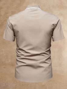 HIMLAND Camisa de manga corta de estilo de negocios para hombre, primavera/verano - Caqui - Ver 8