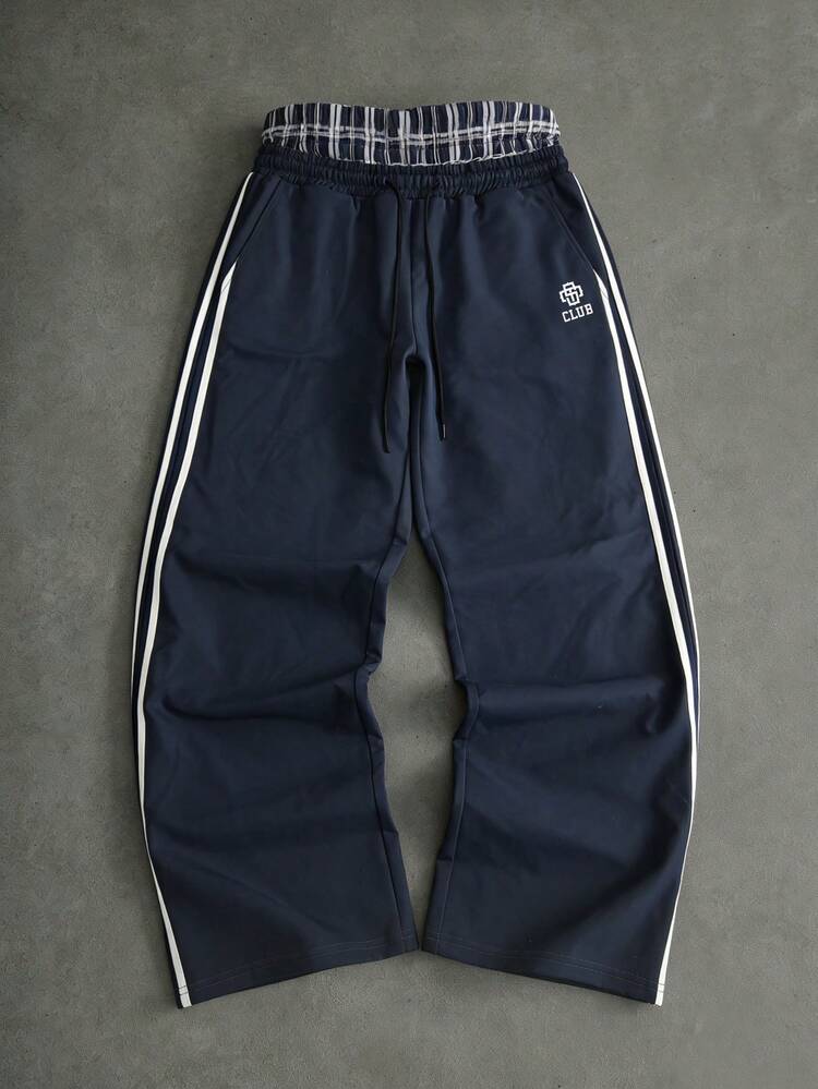 Navy Sweatpants With White Side Stripes