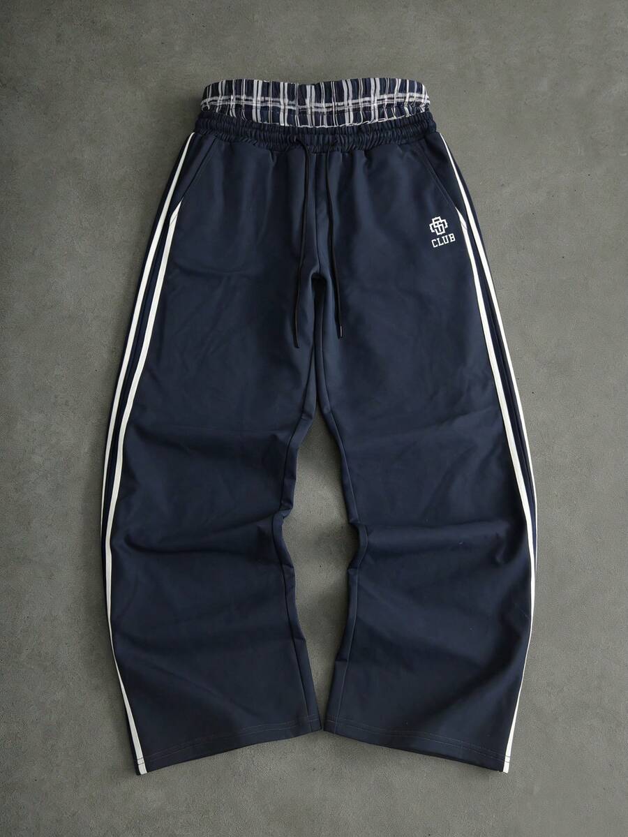 Quần nỉ dáng rộng SUMWON Club Logo màu xanh navy với sọc trắng bên hông, eo có dây rút, ống quần bo chun, kiểu dáng thường ngày, đơn giản. - Xanh đậm - Xem 1