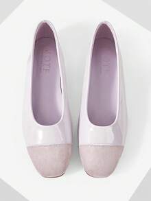 MOTF WOMEN SHOES RETRO NEW FASHIONABLE PURPLE PU LEATHER COLOR MATCHING SQUARE TOE FLAT SOLE SHOES, SIMPLE CASUAL AND LIGHT, LOW VAMP AND SLIP-ON, COMFORTABLE AND ELEGANT HIGH-END BALLET SHOES SPRING SHOES - Light purple - View 2