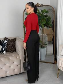 Melissa Matos Bodysuit Wanita Slim Fit Polos untuk Musim Semi, Wanita Bertubuh Mungil - Merah - View 2