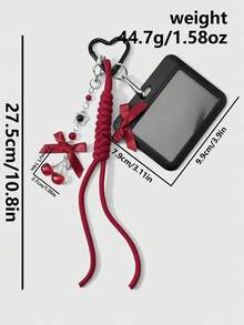 ROMWE Kawaii 1 Y2k Sweet And Cool Personalized Retro Exquisite Dark Style Goth Red Resin Round Bead Webbing Bow Cherry Pendant Black Acrylic Sliding Cover Horizontal Card Hand-Woven Mountaineering Rope Card Cover ID Card, Star Card Cover, Transportation Card, Work Card DIY Keychain Bag Pendant, Suitable For Groupies, Students, Parties, Girls And Ladies, Daily Wear, Holiday Gifts - Black and red -94 - View 3