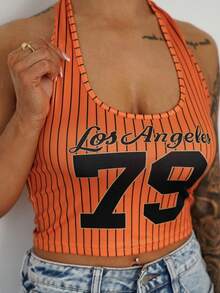 SAYEHFBABY 条纹印花街头风格背心 - 橘色 - 查看 3