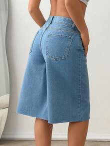 Casual Y2K Style Low Waist Tinted Wash Denim Woman Bermuda Short - Light Wash - View 2