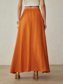 MOTF PREMIUM ELEGANT MINIMALIST LINEN A-LINE LONG SKIRT, SPRING/SUMMER - Orange - View 4