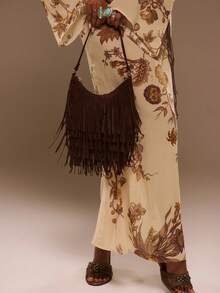 MUSERA Faux Leather Fringed Handbag Cute Summer Going Out Daily Spring Holiday Accessory Women's Fashionable Retro Simple Tassel Suede Shoulder Bag - Coffee - View 2