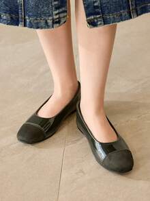 MOTF DAMEN SCHUHE RETRO NEU MODISCH GRÜNE PU LEDER FARBKOMBINATION QUADRATISCHE ZEHENKAPPE FLACHE SOHLE SCHUHE, EINFACH LÄSSIG UND LEICHT, NIEDRIGER SCHAFT UND SCHLUPFEINSTIEG, KOMFORTABLE UND ELEGANTE HOCHWERTIGE BALLETT-SCHUHE - Grün - Übersicht 5