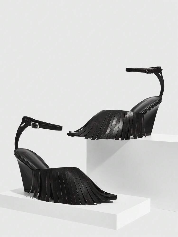 CUCCOO SZL Women's Elegant Fashion High Heel Sandals With Tassel And Buckle Design Spring Shoes Prom Heels