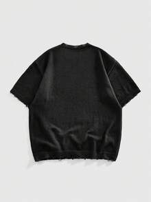 ROMWE MEN Street Life Men's Round Neck Printed Knit Top, Street Fashion - Black - View 2