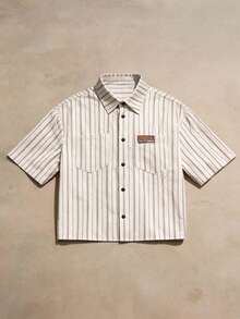 HIMLAND Men's Fashionable Striped Short Sleeve Shirt, Spring/Summer - Khaki - View 3