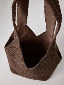 MUSERA Straw Woven Slouchy Lined Beach Tote Bag Cute Summer Beach Swim Going Out Daily Spring Holiday Accessory - Brown - View 4