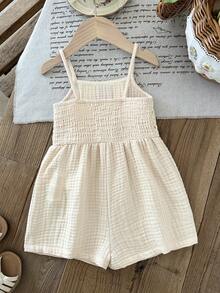 LMoss Kids Pelele de bebé niña con estampado de fresa en unicolor tejido - Albaricoque - Ver 2