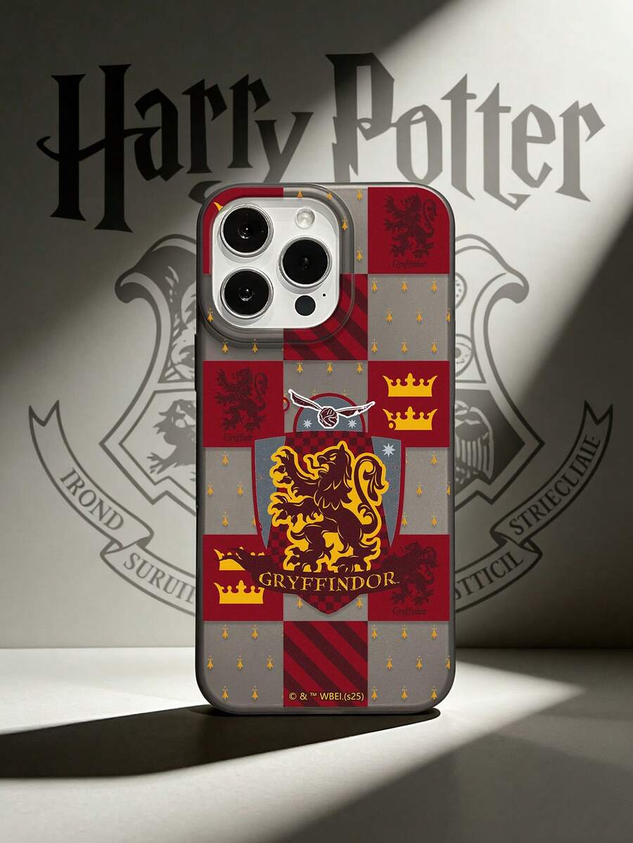 HARRY POTTER X SHEIN 1个哈利波特格兰芬多学院院徽格子手机壳，红金TPU保护套，防震防刮，魔法世界风格，兼容iPhone和Galaxy手机，兼容iPhone 11/12/12 Mini/13/14/15/16/16 Plus/17/17 Pro/17 Pro Max和三星Galaxy S24 Ultra/S25 Ultra/A06/A17，哈利波特粉丝礼物，生日、返校季、手机配件，快速发货 - 黑色 - 查看 1