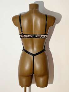 1pc Rhinestone Leopard Print Lace Patchwork Sexy Jumpsuit - Multicolor - View 8