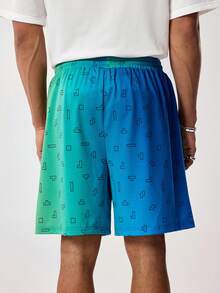 Tetris™ X SHEIN 男士抽绳腰带口袋字母印花休闲百搭日常短裤 - 綠色 - 查看 3