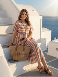 EMERY ROSE 大码女士条纹休闲派对旅行连衣裙 - 彩色 - 查看 5