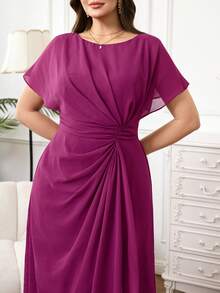 Reflora Plus Size Women's Elegant Purple Chiffon Midi Dress, Flowy Ruched Summer Wedding Party Outfits,High-Quality Spring Carnival Costume Clothes - Purple - View 5