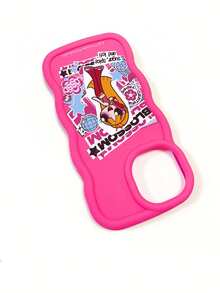 THE POWERPUFF GIRLS X SHEIN 飞天小女警洋红色磨砂硅胶手机壳，镜头保护防震保护套，复古拼贴卡通日常礼物配件，兼容iPhone和Galaxy手机壳 - 玫紅色 - 查看 9