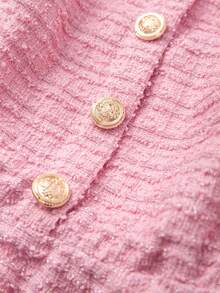 GlowEve Women's Pink Tweed Metal Button Waist Ruffle Hem Sexy Commuter Elegant Youthful Spring/Summer Top - Pink - View 7