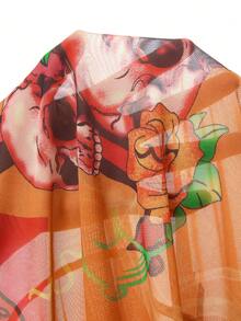 Mistrie 2026 Street Hip-Hop Mini Skirt, Y2K Style Bad Girl Style Tight Fitting Mini Mesh Dress With Skull And Rose Prints, Suitable For Women's Summer Fashion In Street And Party Outfits - Orange - View 6