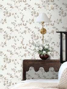 复古法式花卉图案自粘墙纸，棕色植物印花防水可移除贴纸，适用于卧室、客厅、橱柜、家具翻新，44x300/500/1000厘米，情人节礼物 - PH13-003 - 查看 1