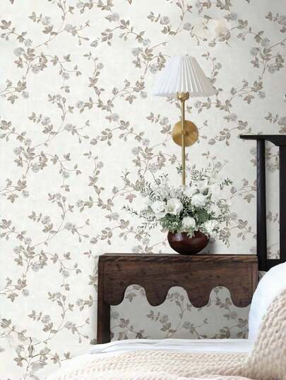 Papel tapiz autoadhesivo retro con estampado floral francés, papel tapiz removible impermeable con estampado botánico marrón para dormitorio, sala de estar, gabinete, muebles, renovación, 44x300/500/1000cm, regalo del Día de San Valentín