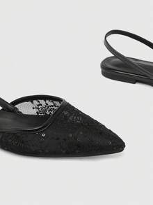 CUCCOO SZL Women's Pointed Toe Sequin Design Fashion Elegant Versatile Shoes - Black - View 6