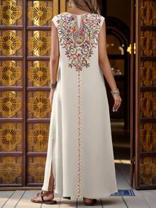 EMERY ROSE 女士时尚休闲印花V领无袖连衣裙，休闲款 - 彩色 - 查看 4