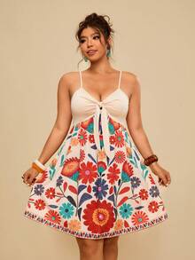 Travachic 大码女式碎花系带吊带连衣裙，度假连衣裙，夏季女式连衣裙，女士吊带裙，女士夏季连衣裙，女士吊带裙，女士夏季套装 - 彩色 - 查看 6