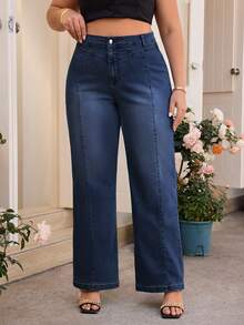 SHEIN Clasi Quần Jeans Denim Thường Ngày Cỡ Lớn Mặc Hàng Ngày - Rửa tối - Xem 1