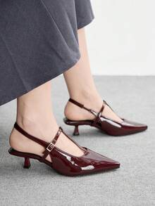 CUCCOO BIZCHIC 女士通勤高跟鞋，带搭扣 - 酒紅色 - 查看 4
