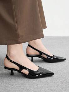 CUCCOO BIZCHIC Giày cao gót nữ đi làm có khóa cài - Than chì đen - Xem 5