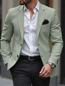 Manfinity Mode Blazer de una sola hilera con bolsillo y estampado espacial para hombres - verde menta - Ver 1