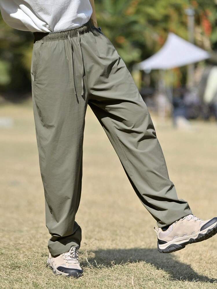 Men's Solid Color Slim Fit Pants, Suitable For Commuting