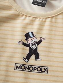 MONOPOLY X SHEIN 女婴条纹圆领短袖可爱连衣裙，MONOPOLY - 黃色 - 查看 4