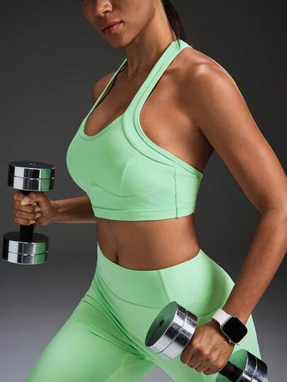 Powerista Women's Solid Color Backless Seamless Sports Bra Neon Green Sports Bra